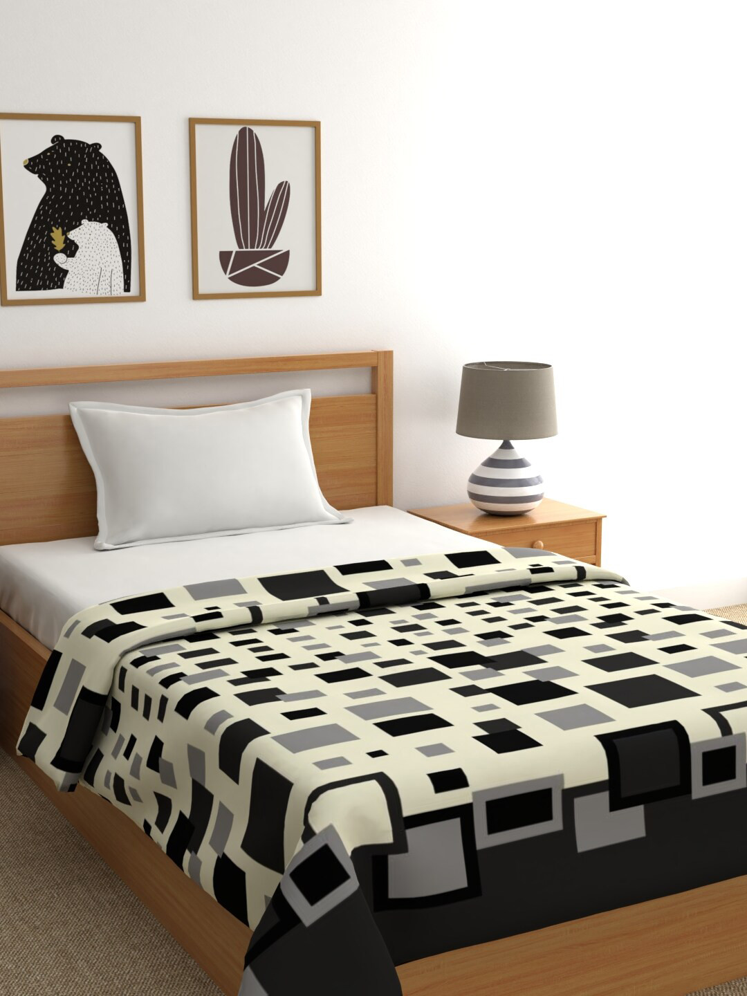 Buy Raymond Home White & Black Mild Winter 450 GSM Single Bed Blanket