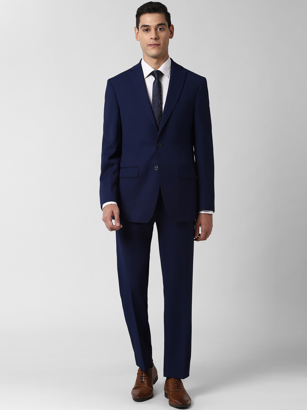 Buy Peter England Elite Men Navy Blue Solid Single Breasted Two Piece