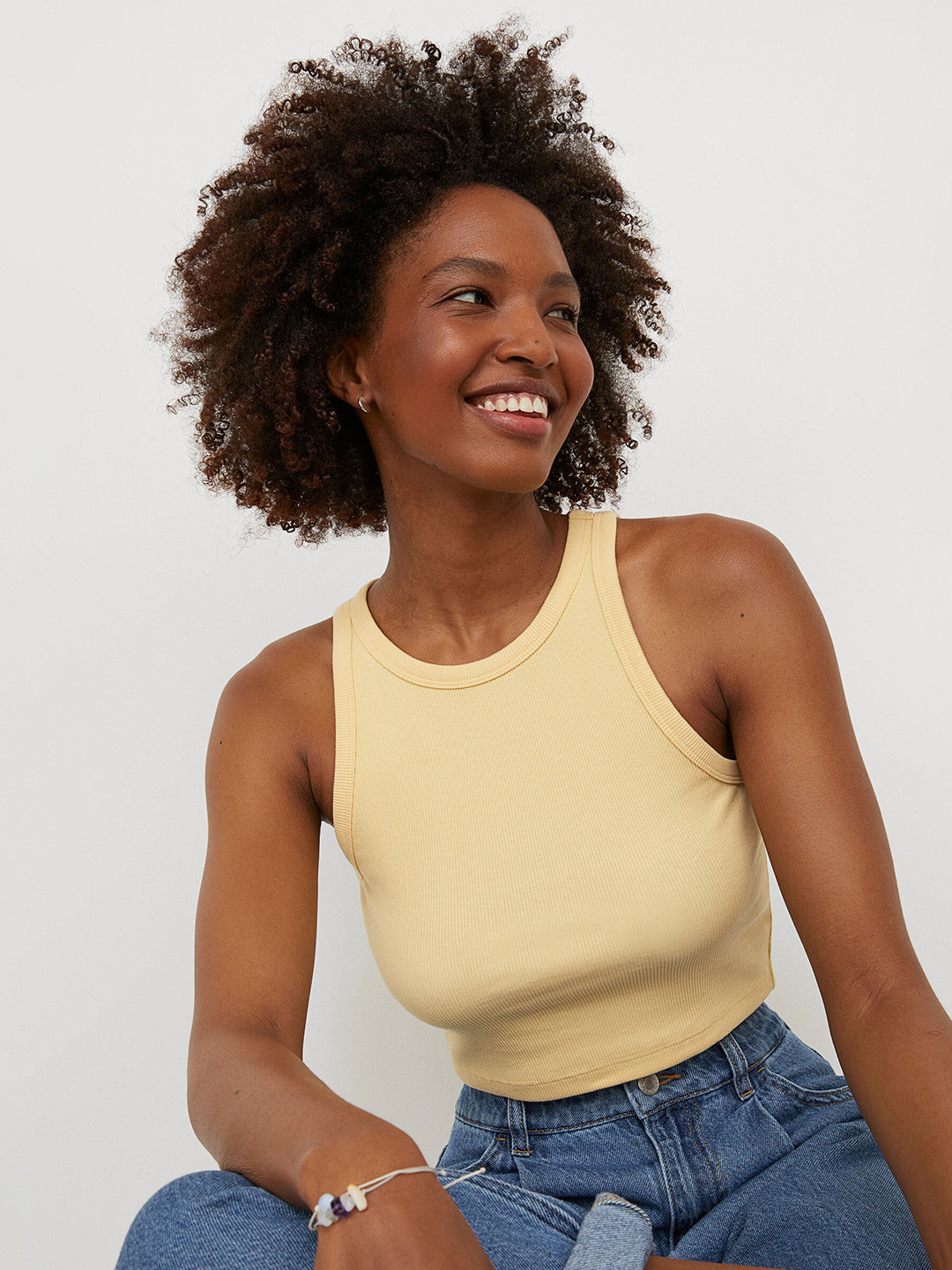 Buy H&M Yellow Ribbed Cropped Top Tops for Women 14484506 Myntra