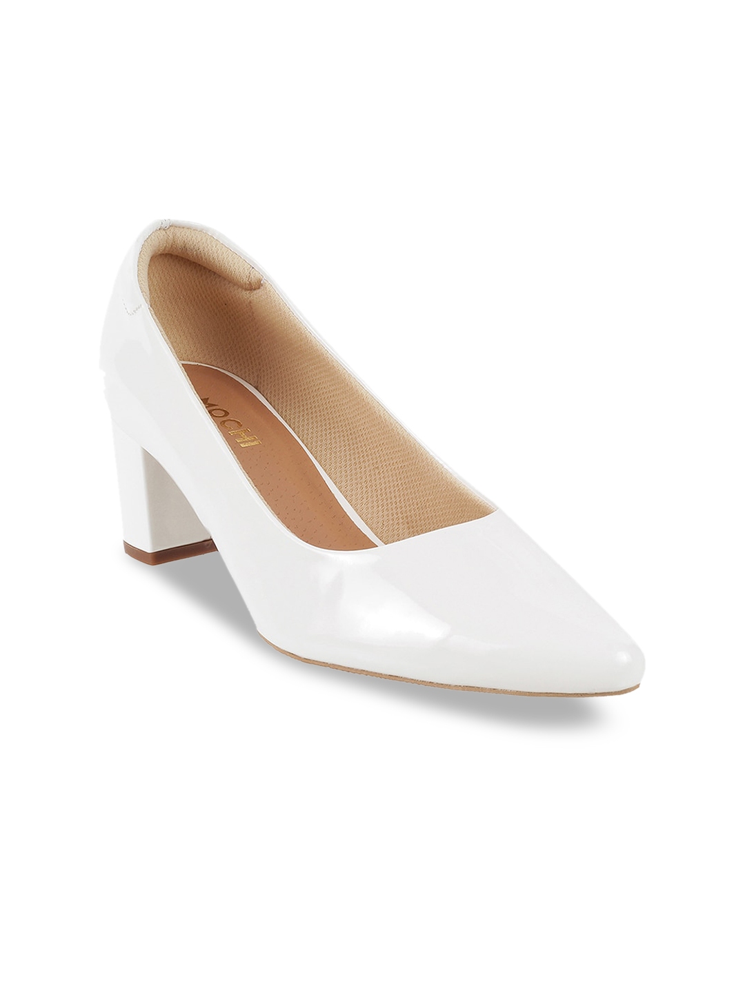 Buy Mochi White Block Pumps - Heels for Women 14479856 | Myntra