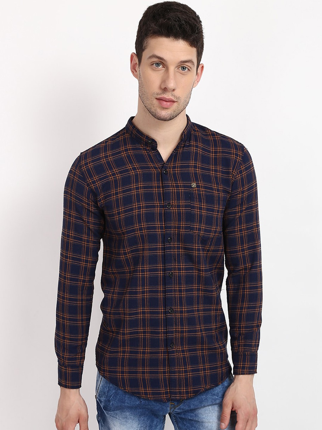 Buy V2 Value & Variety Men Navy Blue Checked Cotton Casual Shirt ...