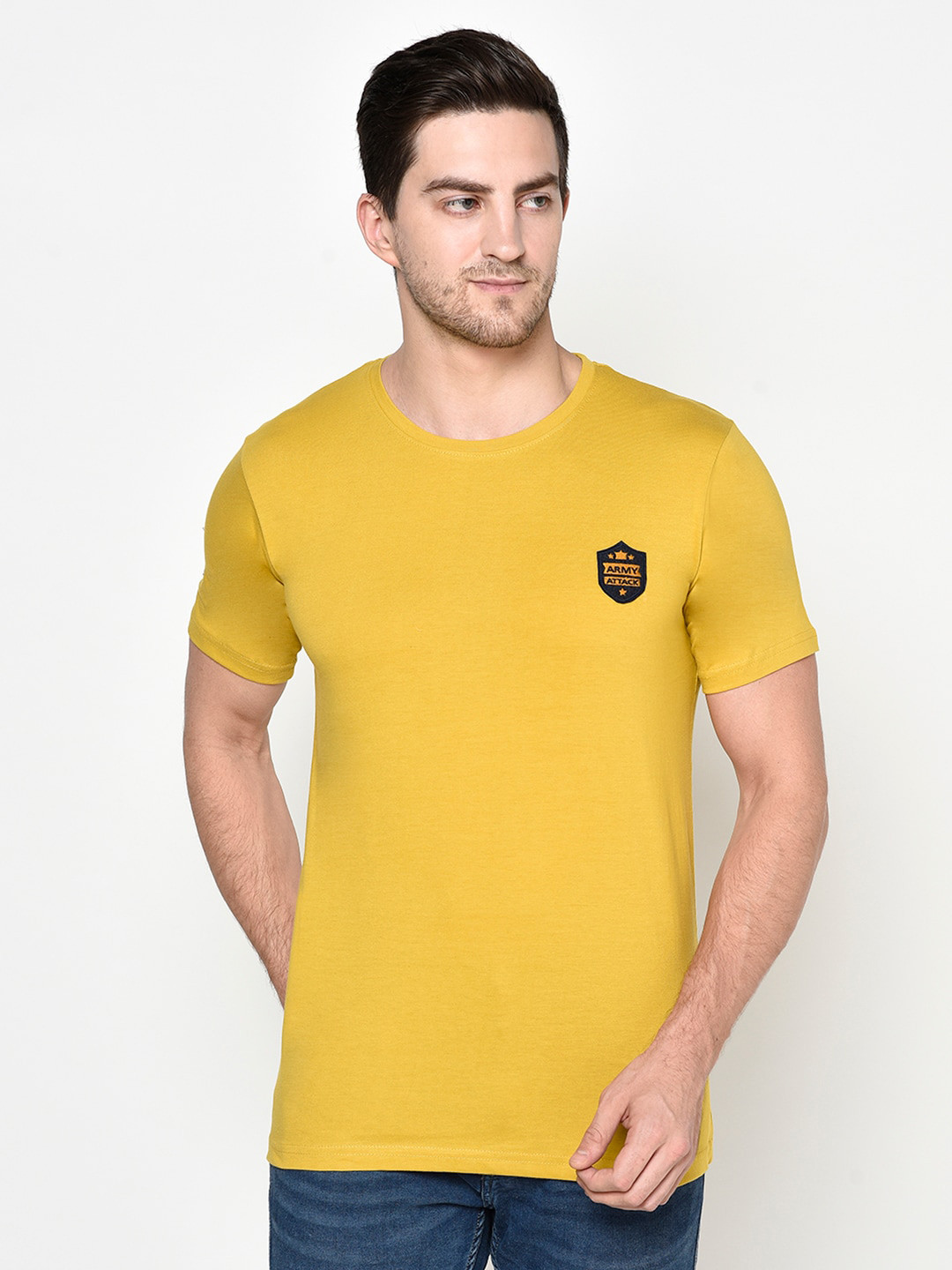 Buy ELEGANCE Men Mustard Yellow Solid T Shirt Tshirts for Men