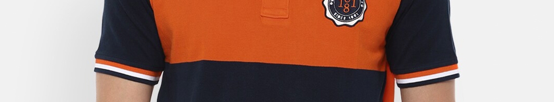 Buy Van Heusen Sport Men Orange & Navy Blue Colourblocked Cotton Polo ...