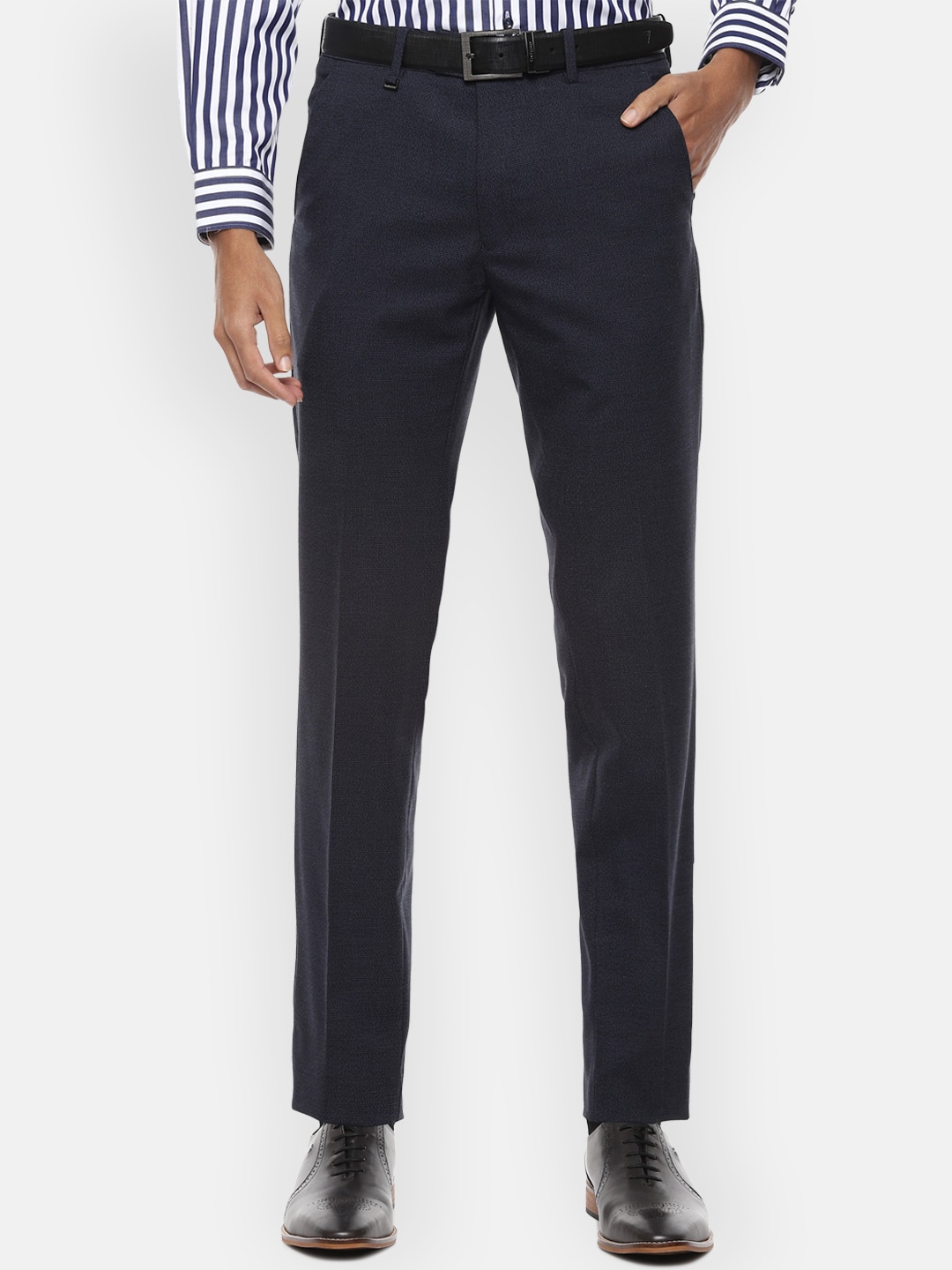Buy Van Heusen Men Navy Blue Slim Fit Formal Trousers - Trousers for ...