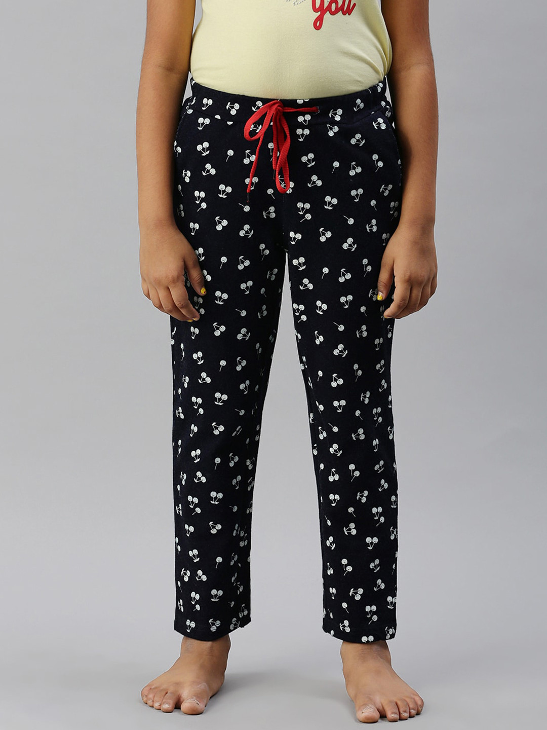 Buy Kryptic Girls Navy Blue & White Printed Pure Cotton Lounge Pants