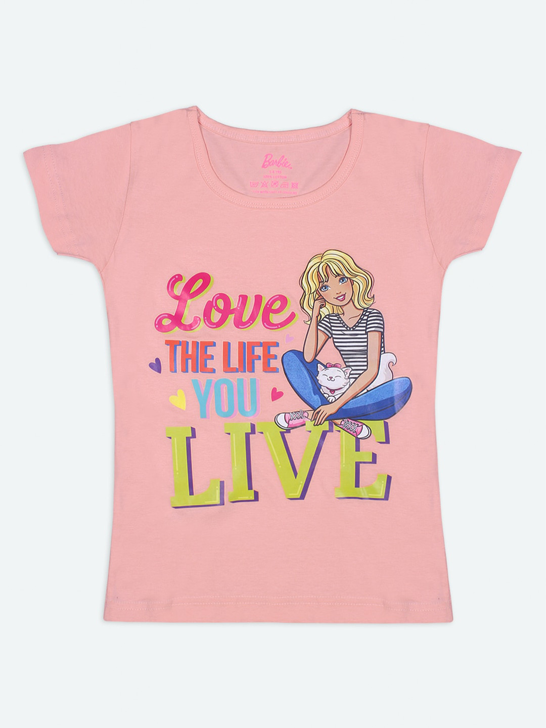 Buy Barbie Girls Peach Coloured Barbie Printed T Shirt Tshirts for