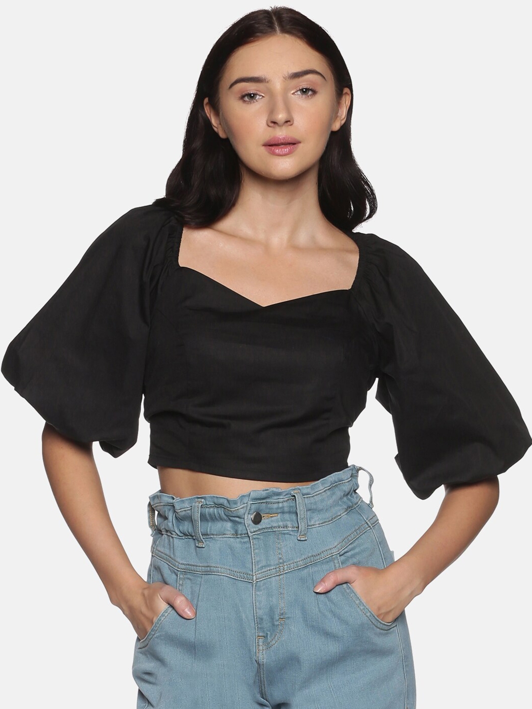 Buy ISU Women Black Sweetheart Neck Crop Top - Tops for Women 14744708 ...