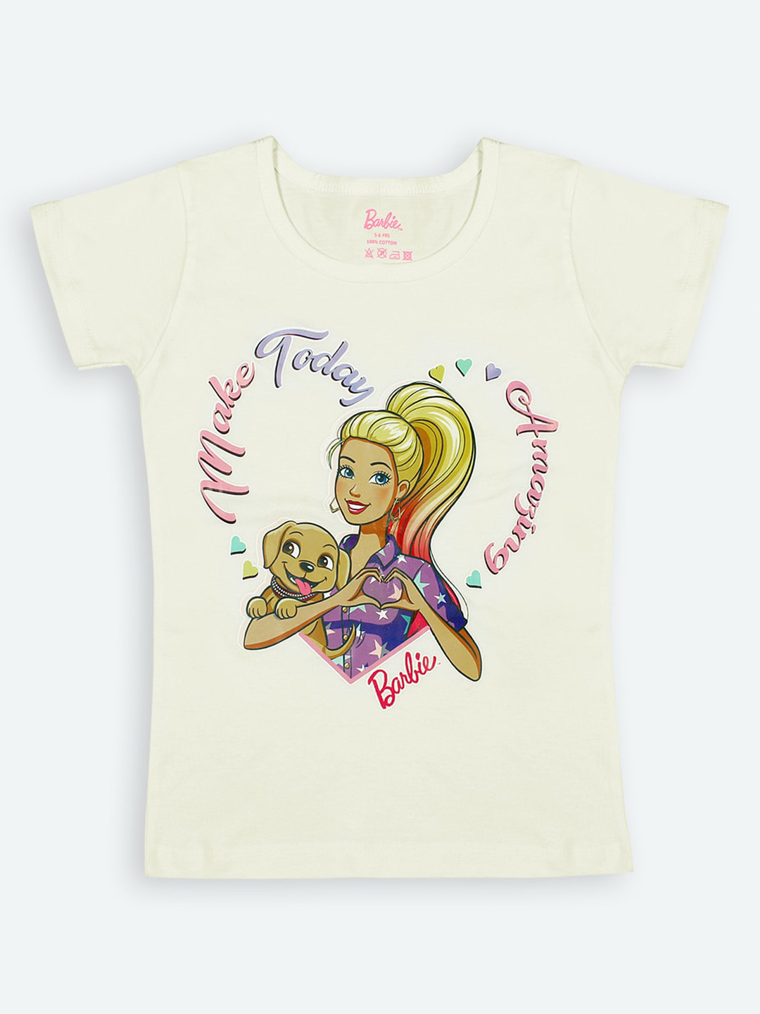 Buy Barbie Girls Off White & Yellow Barbie Printed T Shirt - Tshirts for Girls 14734586 | Myntra