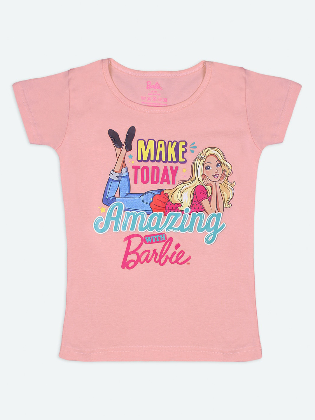 Buy Barbie Girls Peach Coloured Barbie Printed T Shirt - Tshirts for Girls 14734558 | Myntra