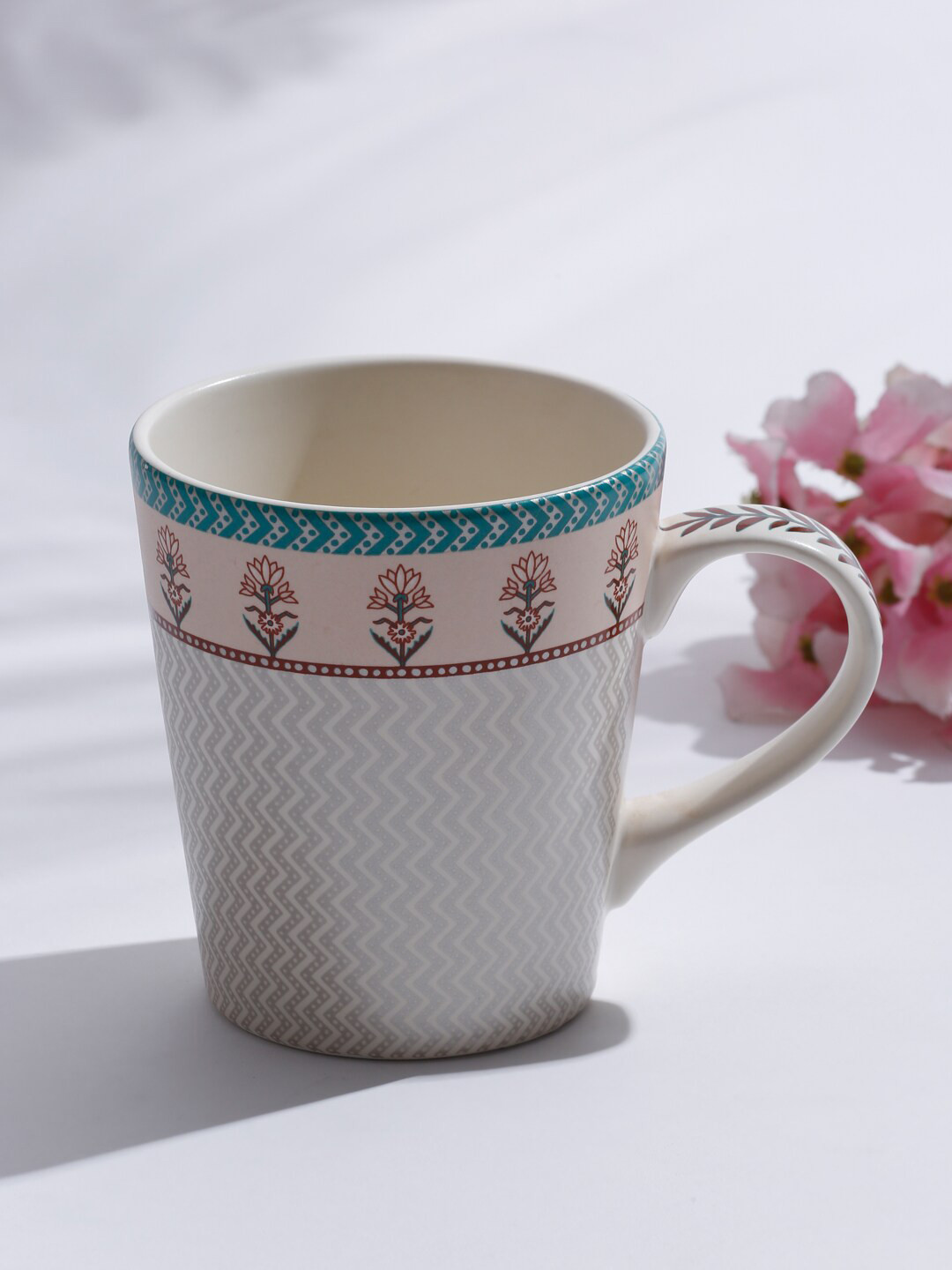 Buy Fabindia Off White Ceramic Tyma Decal Mug 300ml Cups And Mugs for
