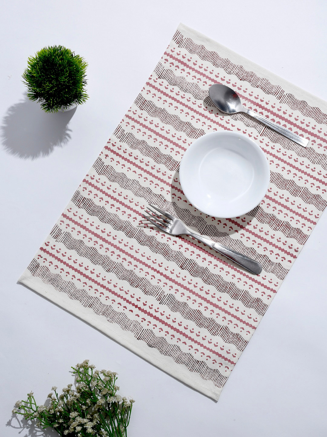 Buy Fabindia Set Of 4 Pink & Beige Printed Pure Cotton Table Mats
