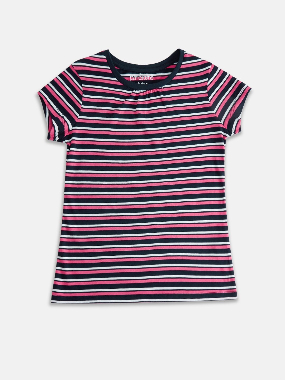 Buy Pantaloons Junior Girls Navy Blue Striped T Shirt - Tshirts for ...