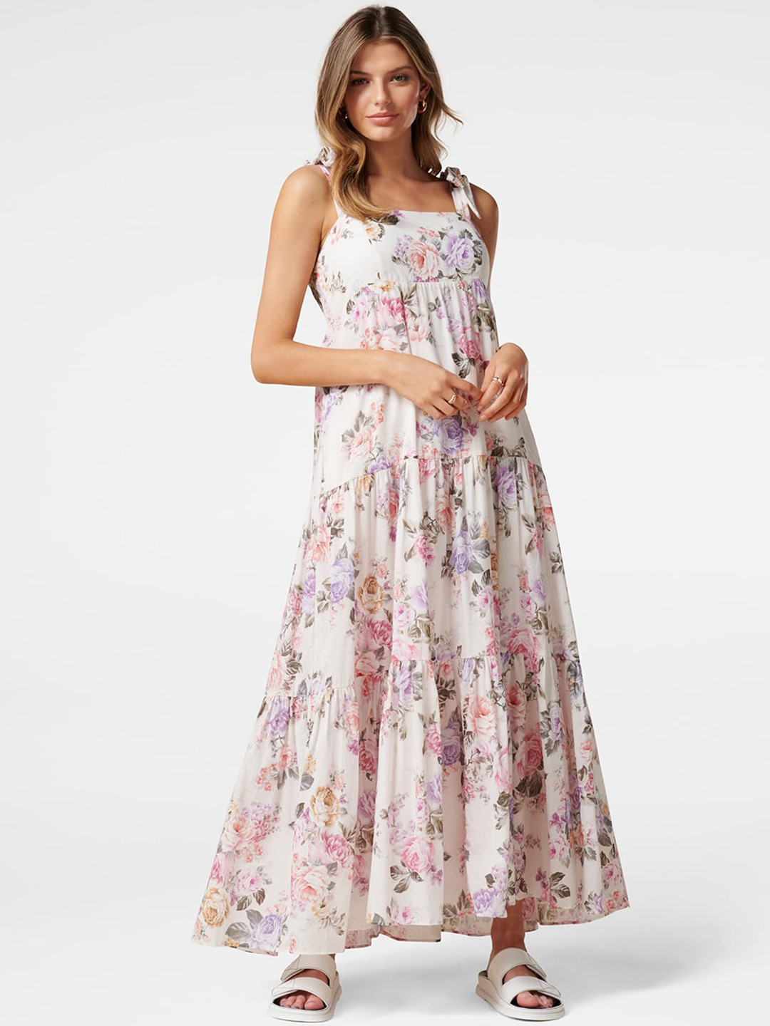 Buy Forever New Pink Floral Printed Flared Maxi Dress Dresses for