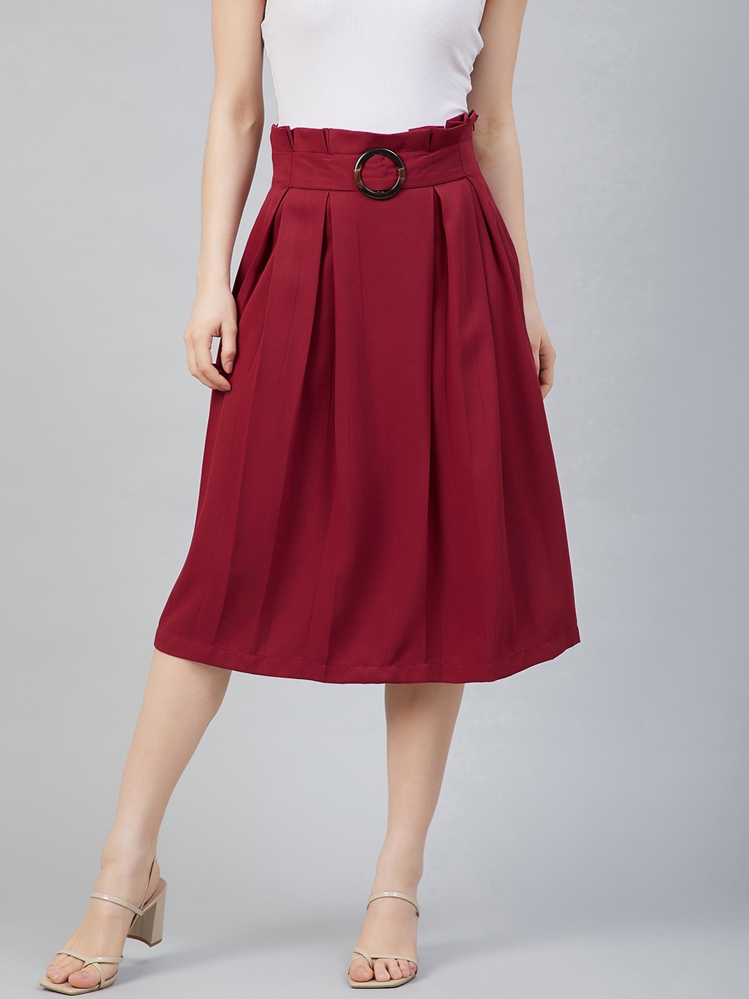 maroon midi skirt outfit