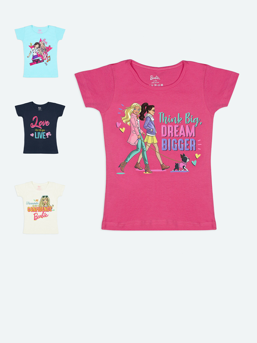 Buy Barbie Girls Multicoloured Pack Of 4 Barbie Character Printed T