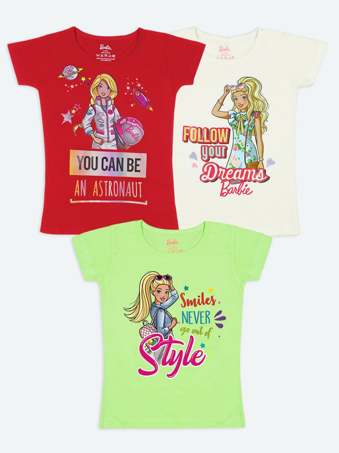 Buy Barbie Girls Multicoloured 3 Printed T Shirt - Tshirts for Girls 14796286 | Myntra