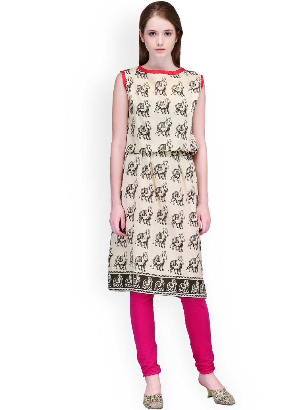 Buy Cenizas Beige Animal Print Kurta Kurtas for Women 1022912 Myntra