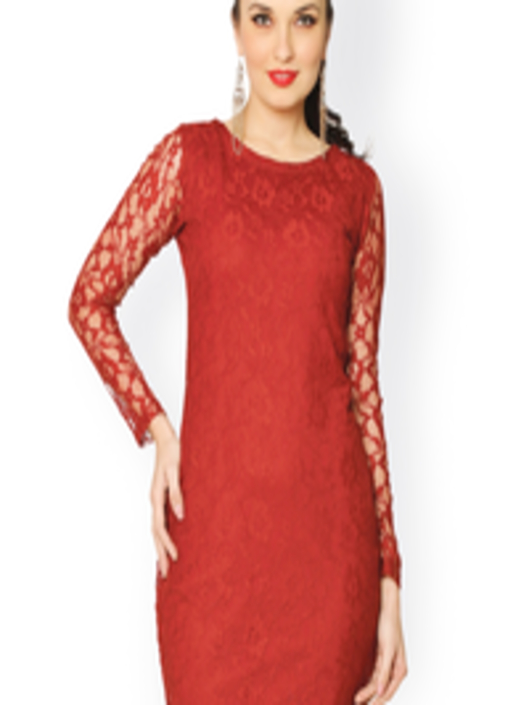 Buy Miss Chase Maroon Lace Bodycon Dress - Dresses for Women 1035613 ...
