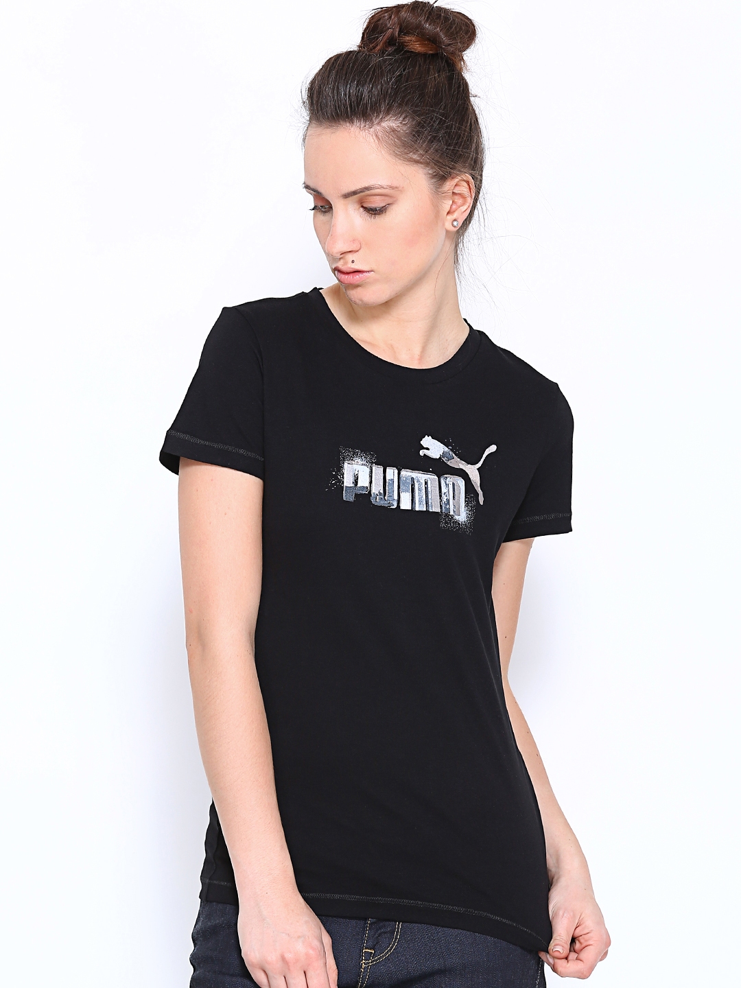 Buy Puma Women Black Pure Cotton T Shirt - Tshirts for Women 110928 ...