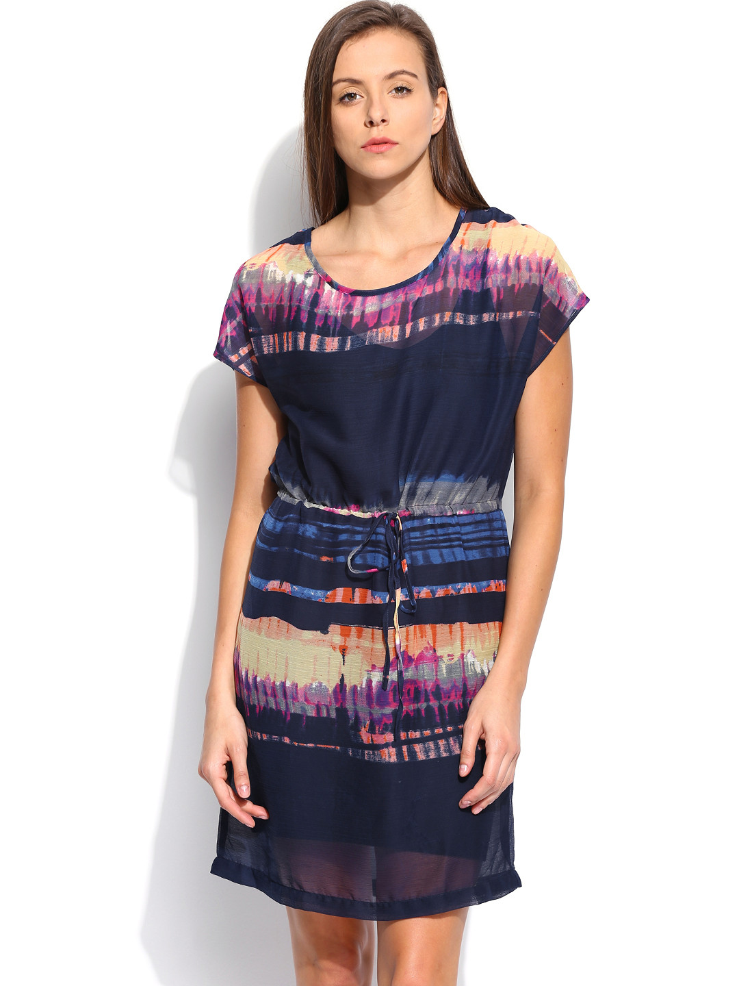 Buy U.S. Polo Assn. Women Navy Polyester Printed Fit & Flare Dress Dresses for Women 140357