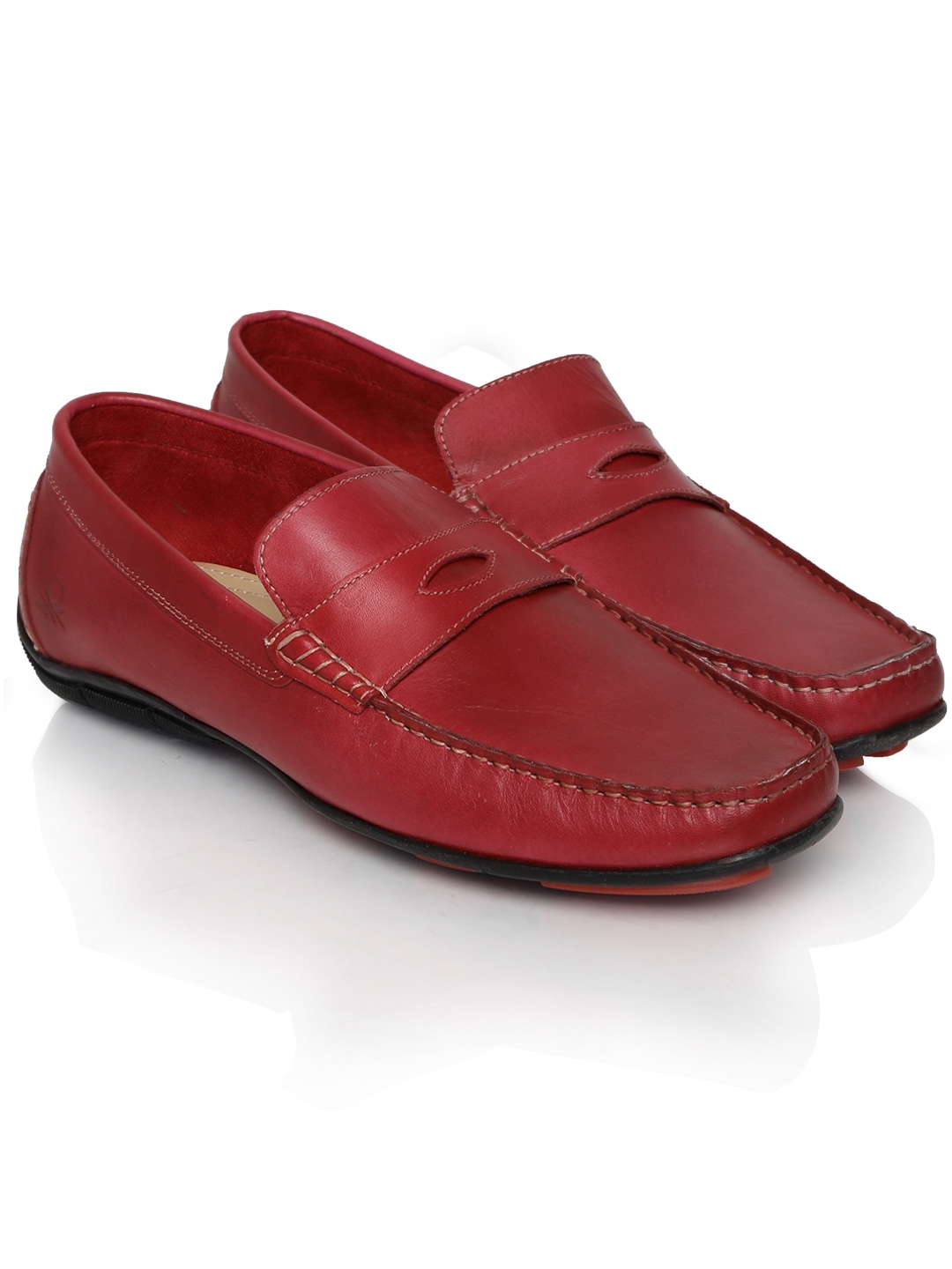Buy United Colors Of Benetton Men Red Leather Loafers - Casual Shoes ...