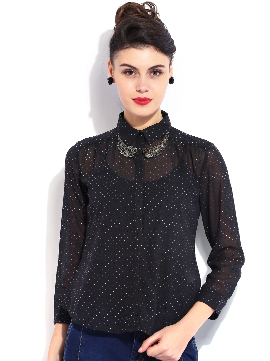 Buy D Muse By DressBerry Black Printed Shirt - Shirts for Women 310474 ...