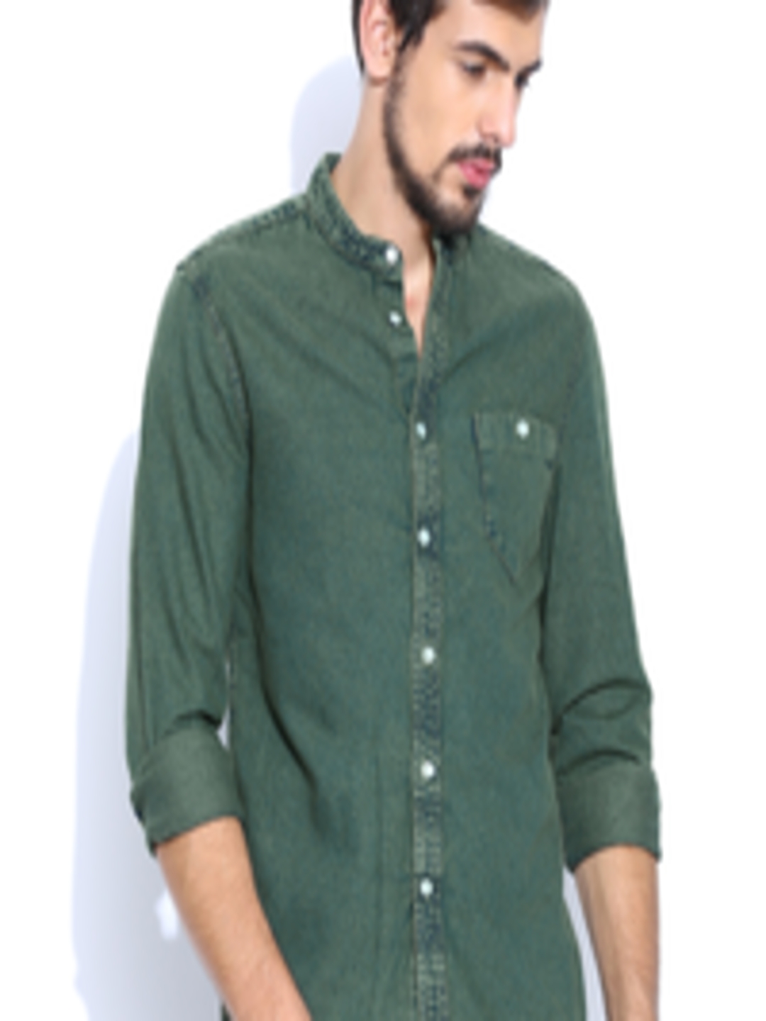 Buy STANLEY KANE Green Denim Casual Shirt - Shirts for Men 317298 | Myntra