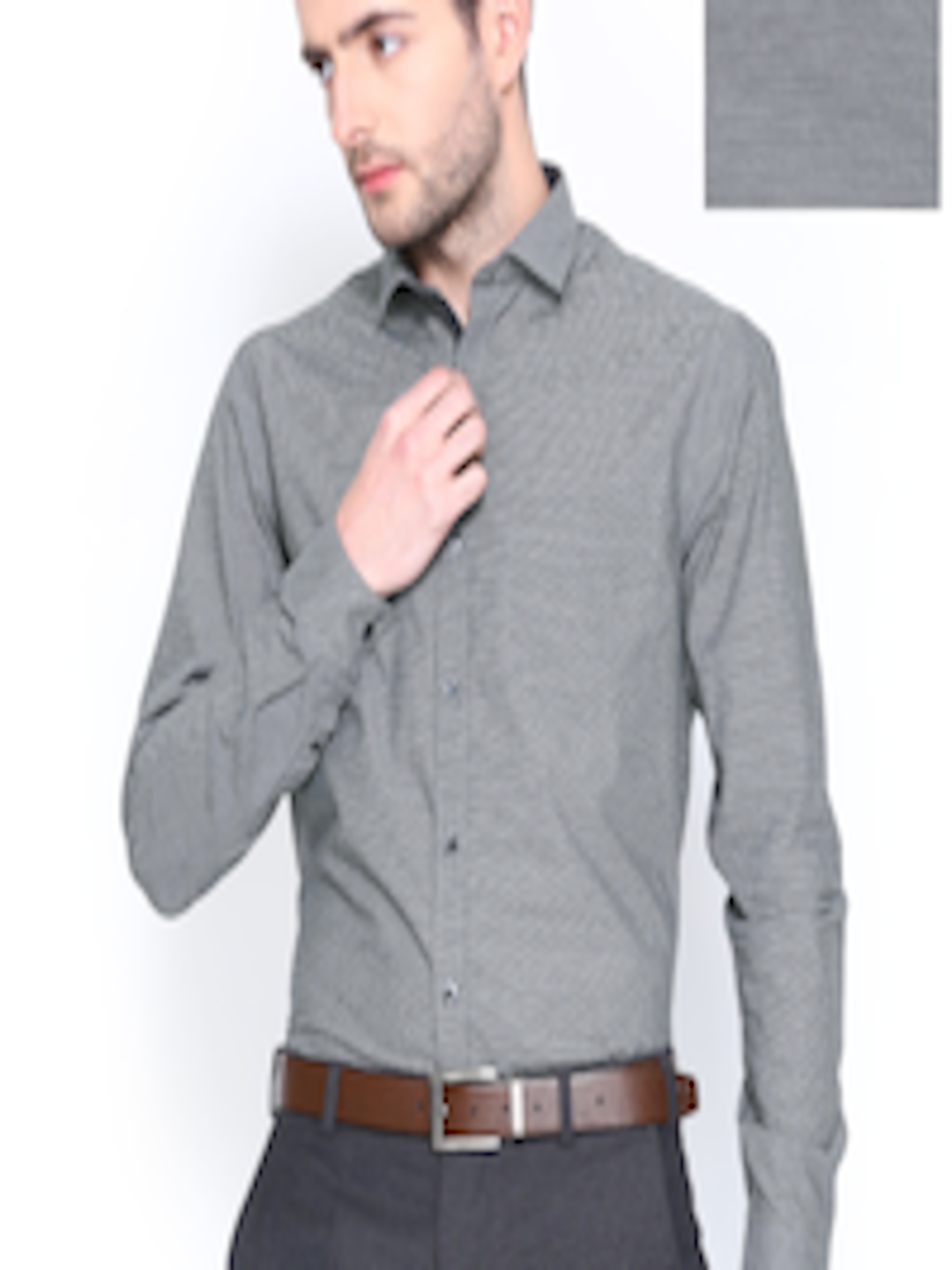 Buy Code Men Grey & Black Checked Slim Fit Formal Shirt - Shirts for ...