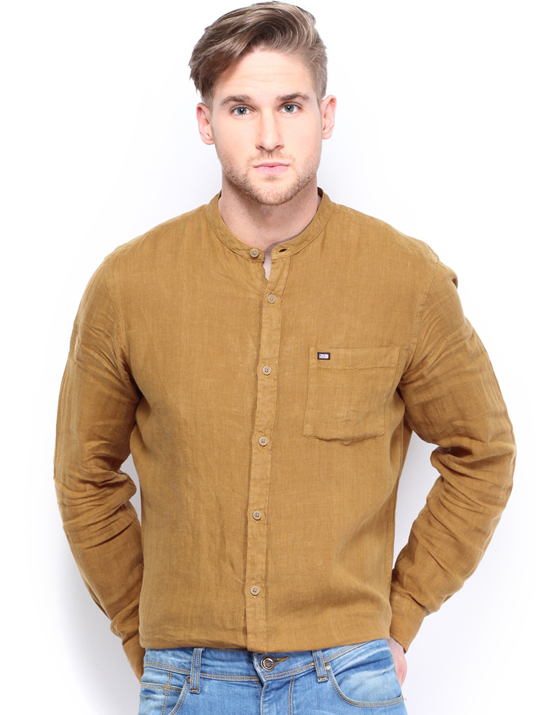 Buy Arrow Sport Men Khaki Linen Hudson Semi Slim Fit ...