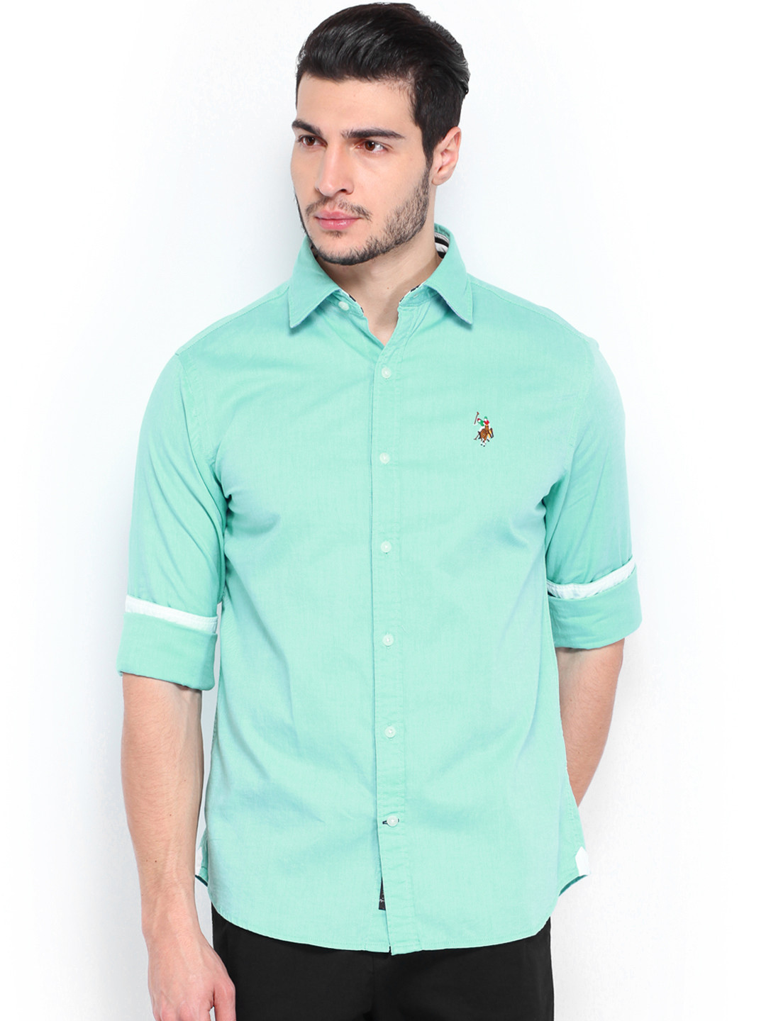 Buy U.S. Polo Assn. Men Turquoise Blue Tailored Fit Casual Shirt Shirts for Men 384827 Myntra
