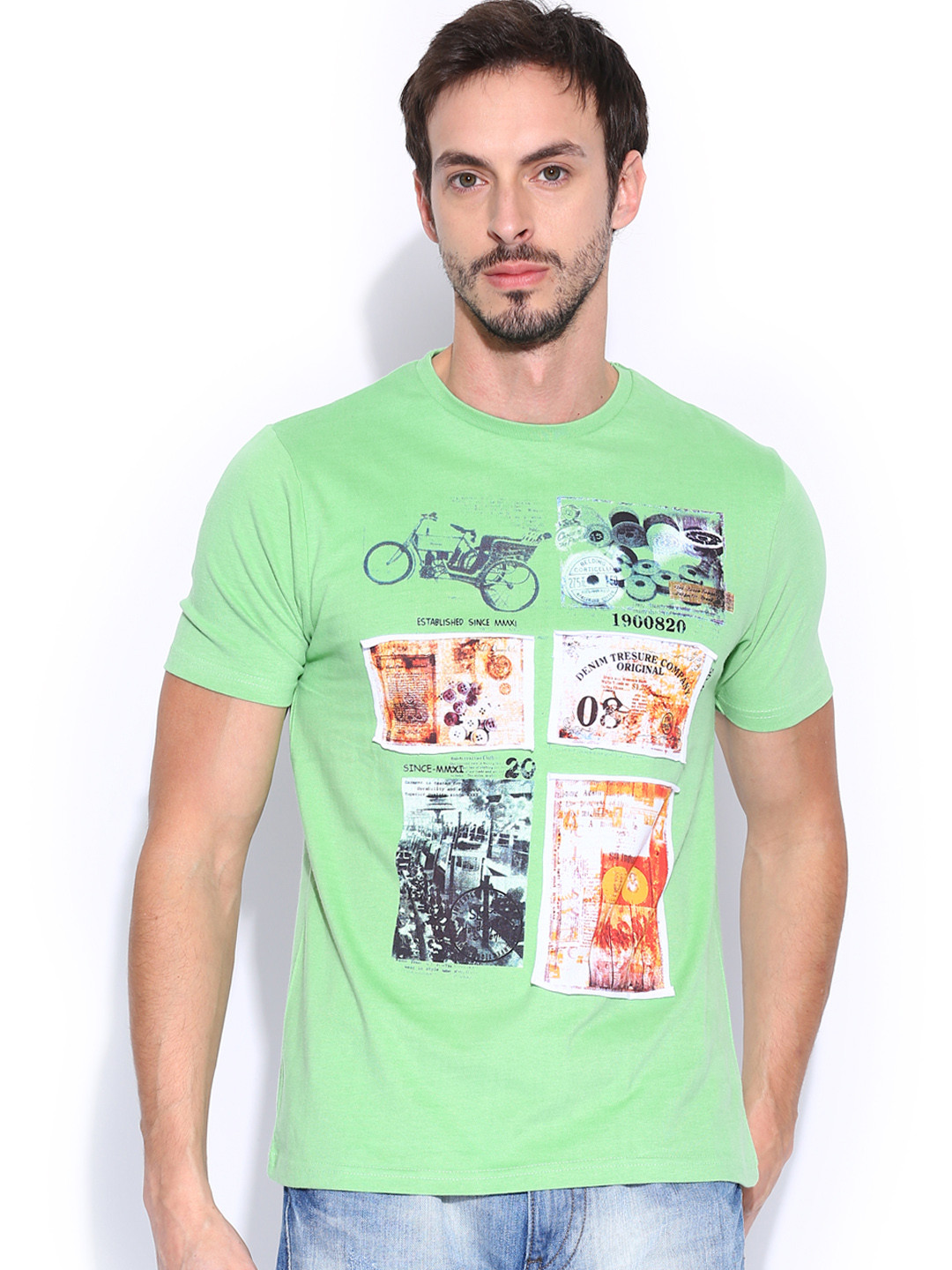 Buy Inmark Men Green Printed Pure Cotton T Shirt Tshirts for Men