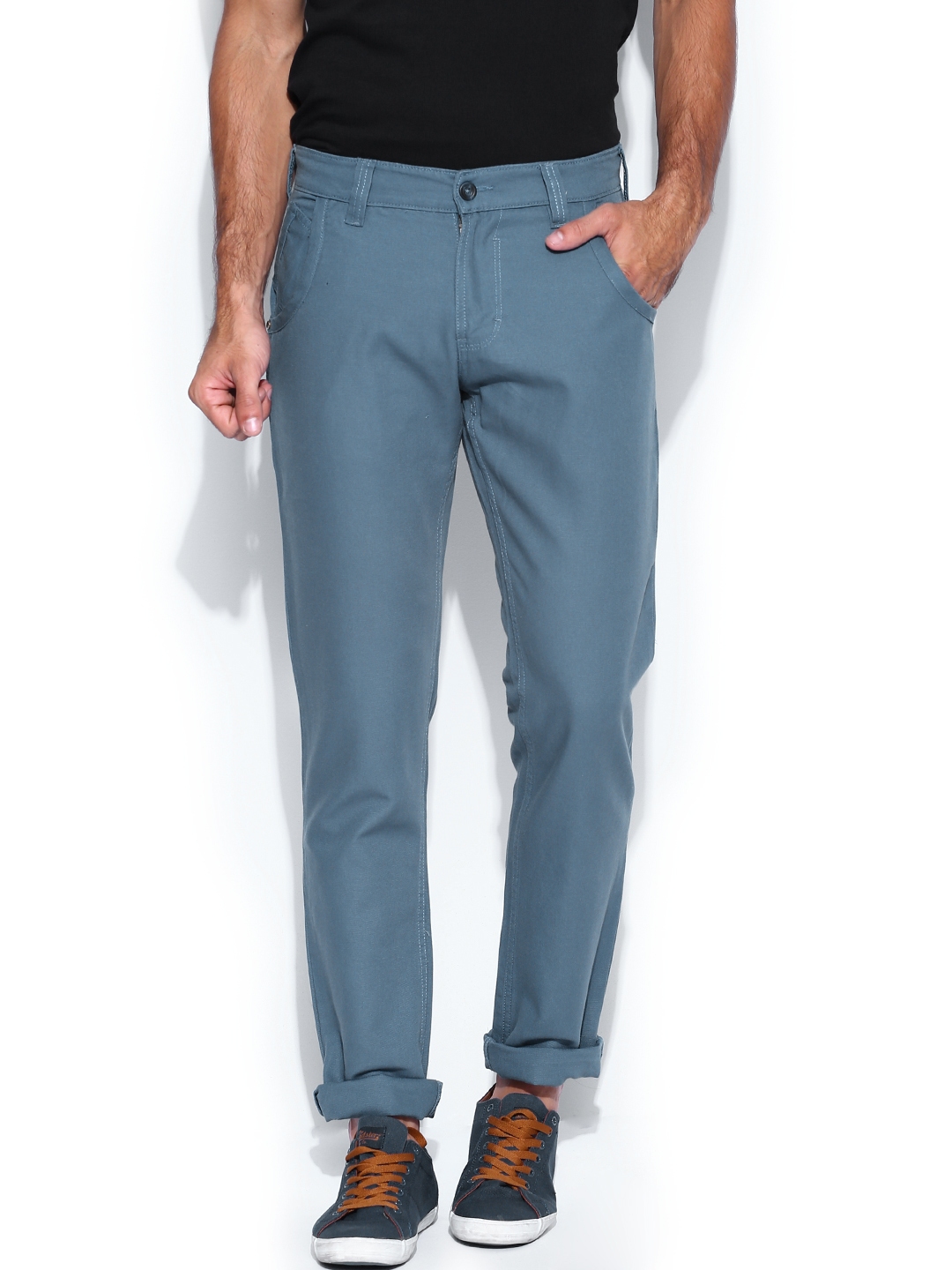 Buy People Men Blue Trousers - Trousers for Men 408567 | Myntra