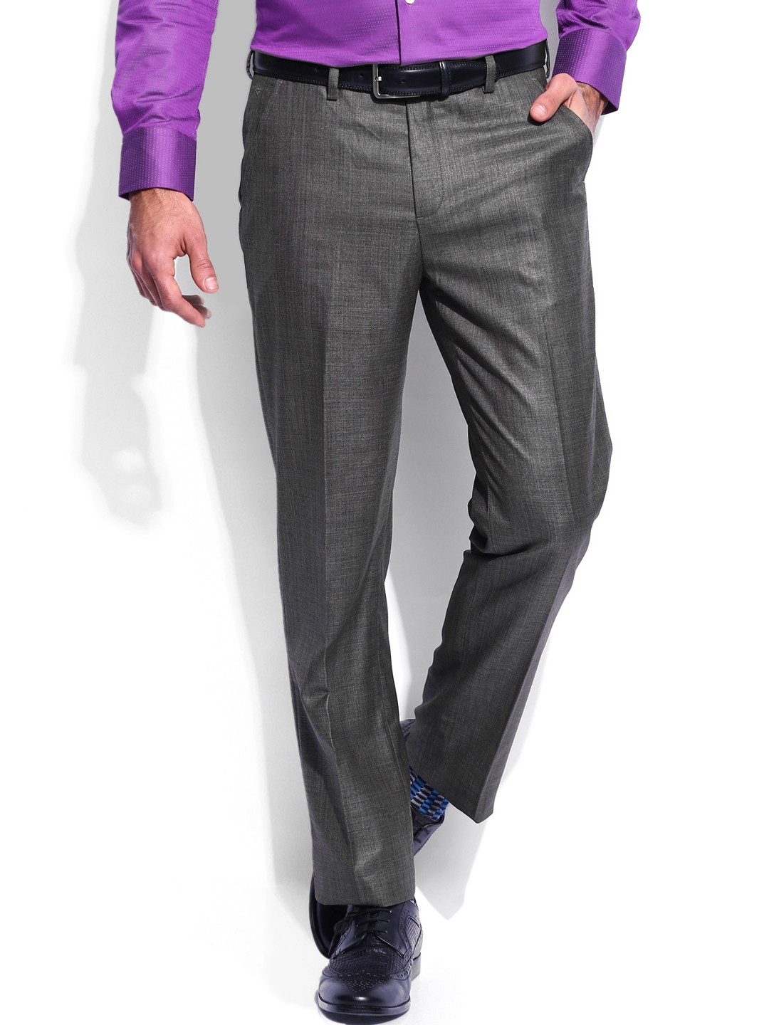 Buy INVICTUS Men Grey Tailored Fit Adjustable Waistband Formal Trousers Trousers for Men