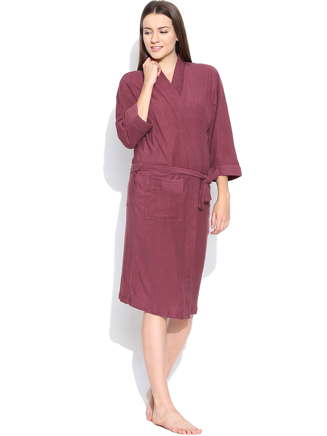 mens burgundy bathrobe