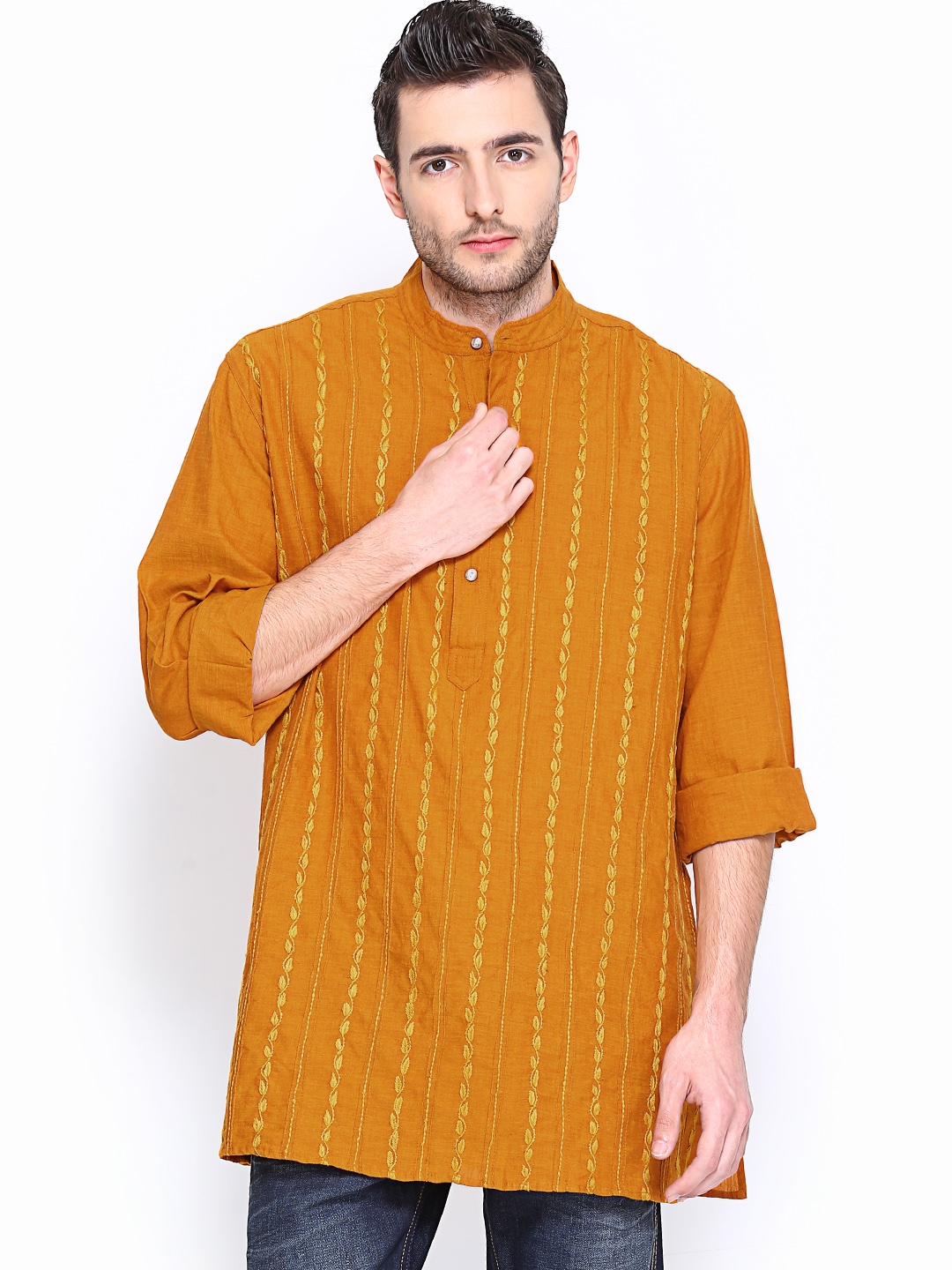 Buy Fabindia Men Orange Chikankari Kurta - Kurtas for Men 474874 | Myntra