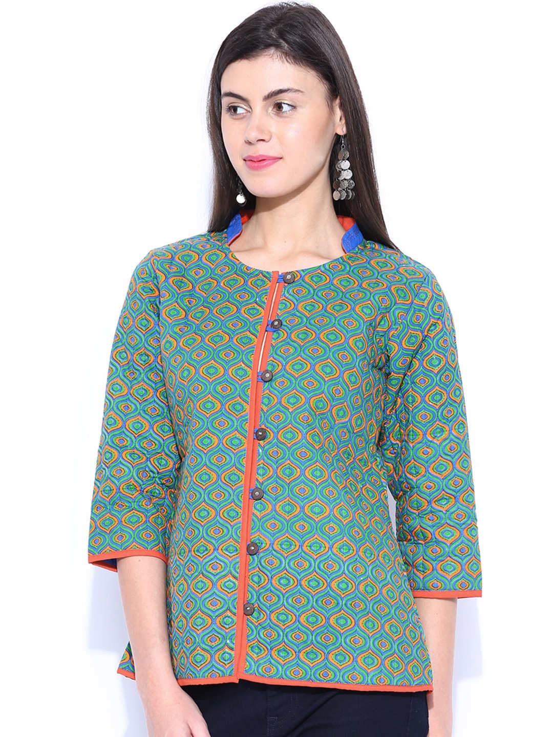 Buy Anouk Rustic Green Printed Jacket - Jackets for Women 540030 | Myntra