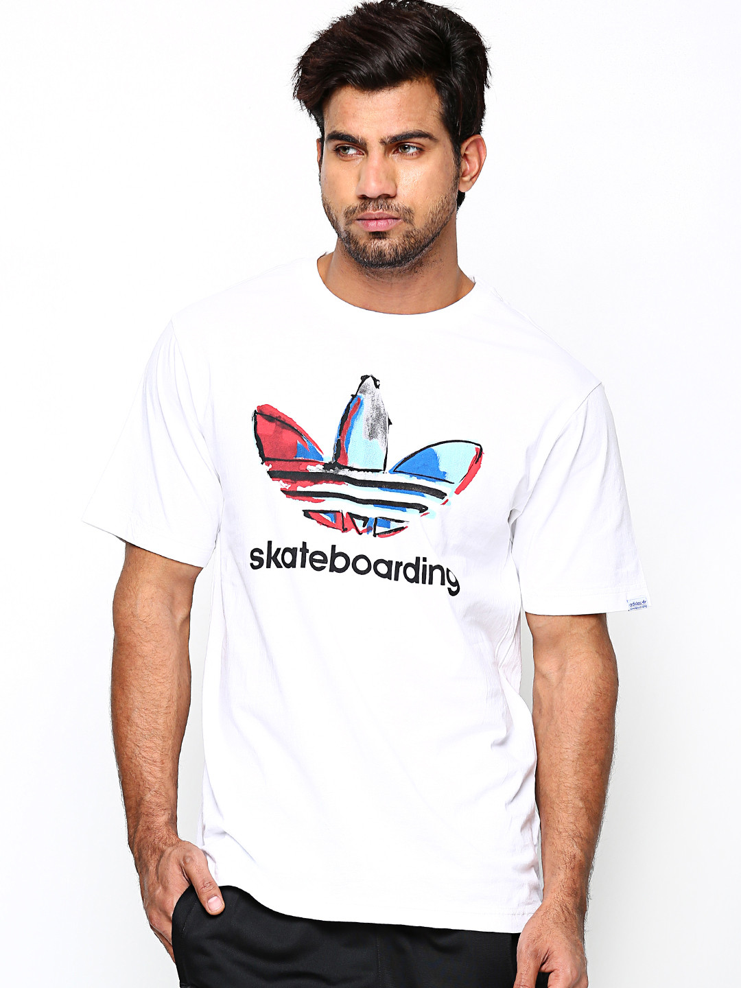 Buy ADIDAS Originals Men White Skate Logo Printed Pure Cotton T Shirt
