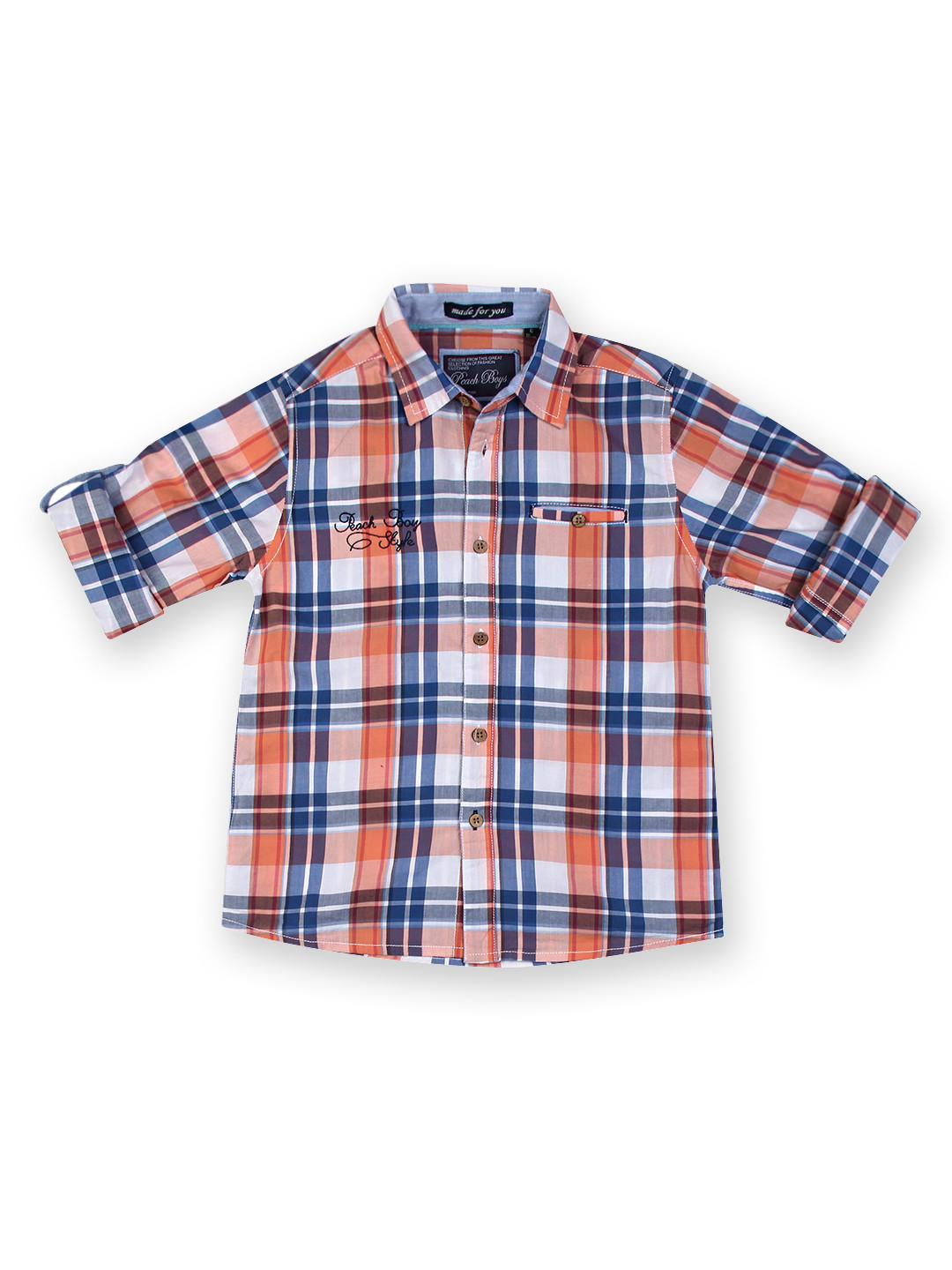 Buy Peach Boys Blue & Orange Checked Shirt Shirts for Boys 552072
