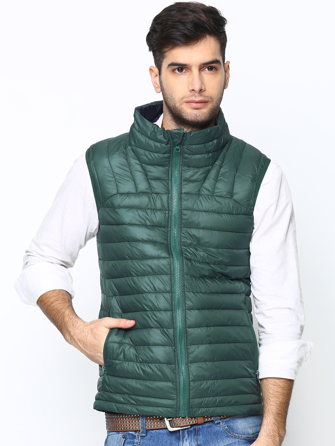 Buy United Colors Of Men Green Sleeveless Jacket Jackets for