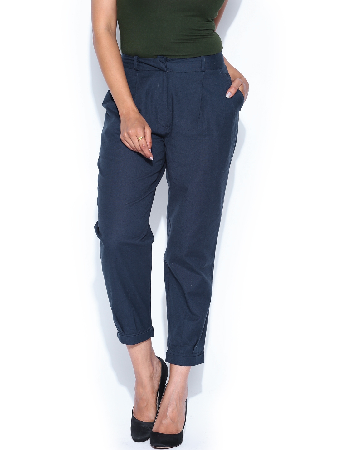womens navy linen trousers