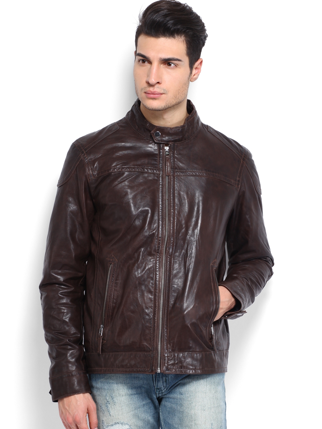 Buy YULE Men Brown Leather Jacket - Jackets for Men 570263 | Myntra