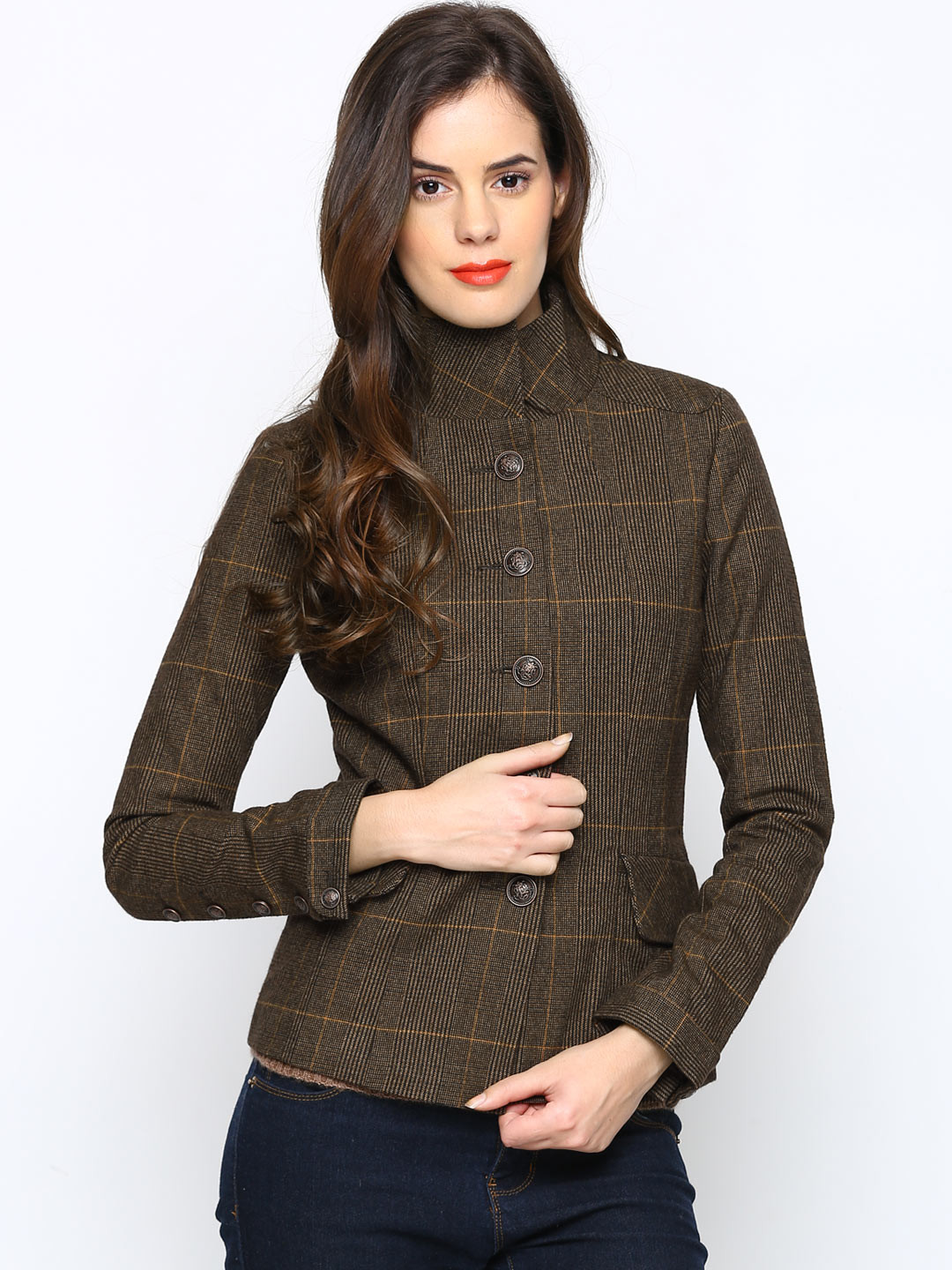 Buy Species Women Brown Checked Coat Coats for Women 576714 Myntra