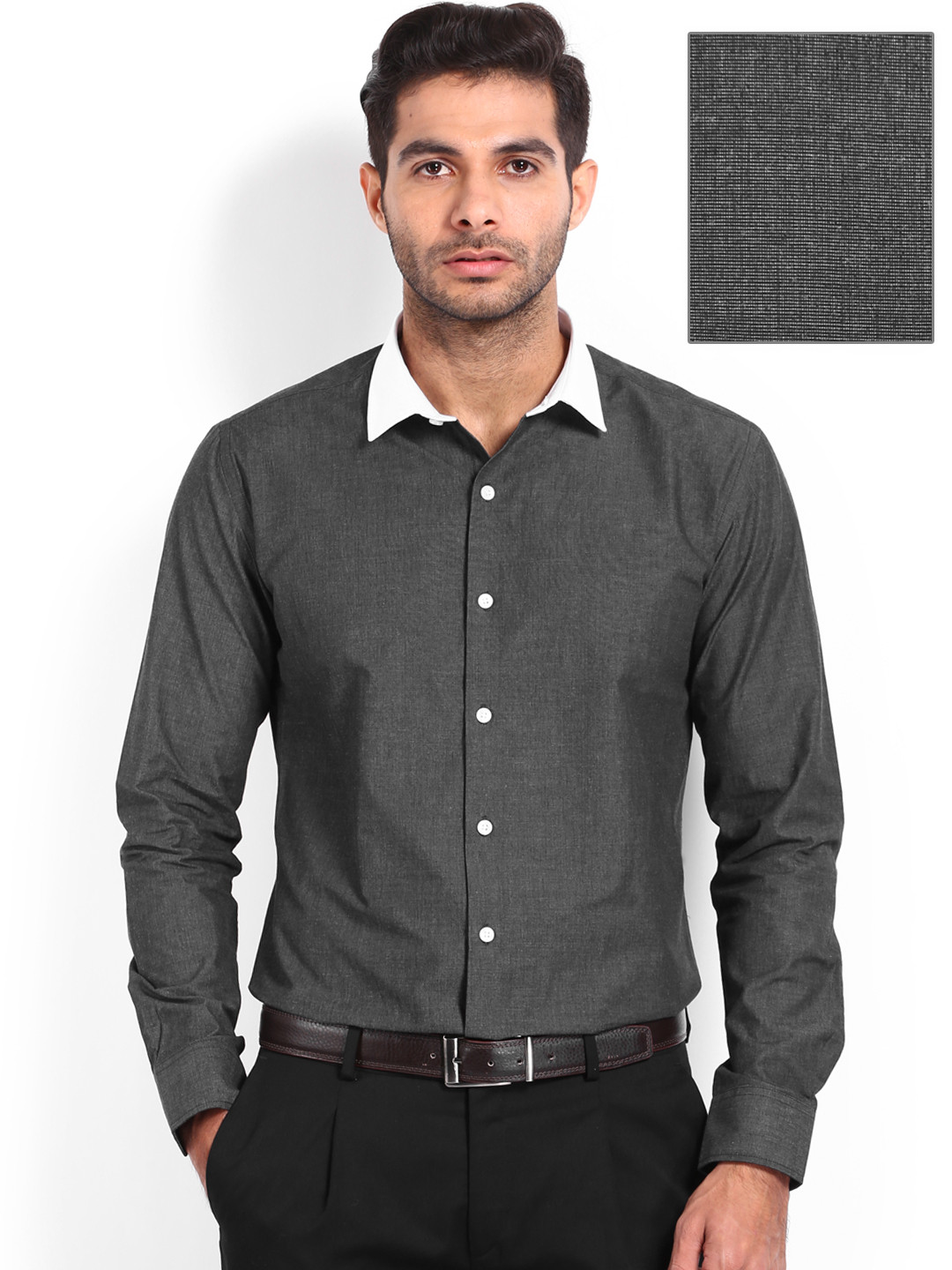 Buy Independence Men Dark Grey Slim Fit Formal Shirt Shirts for Men