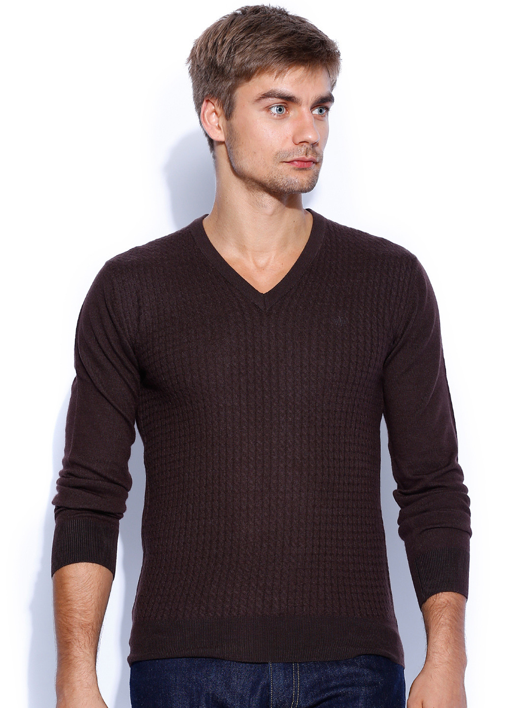 Buy Arrow Sport Men Brown Woollen Sweater Sweaters for Men 588306