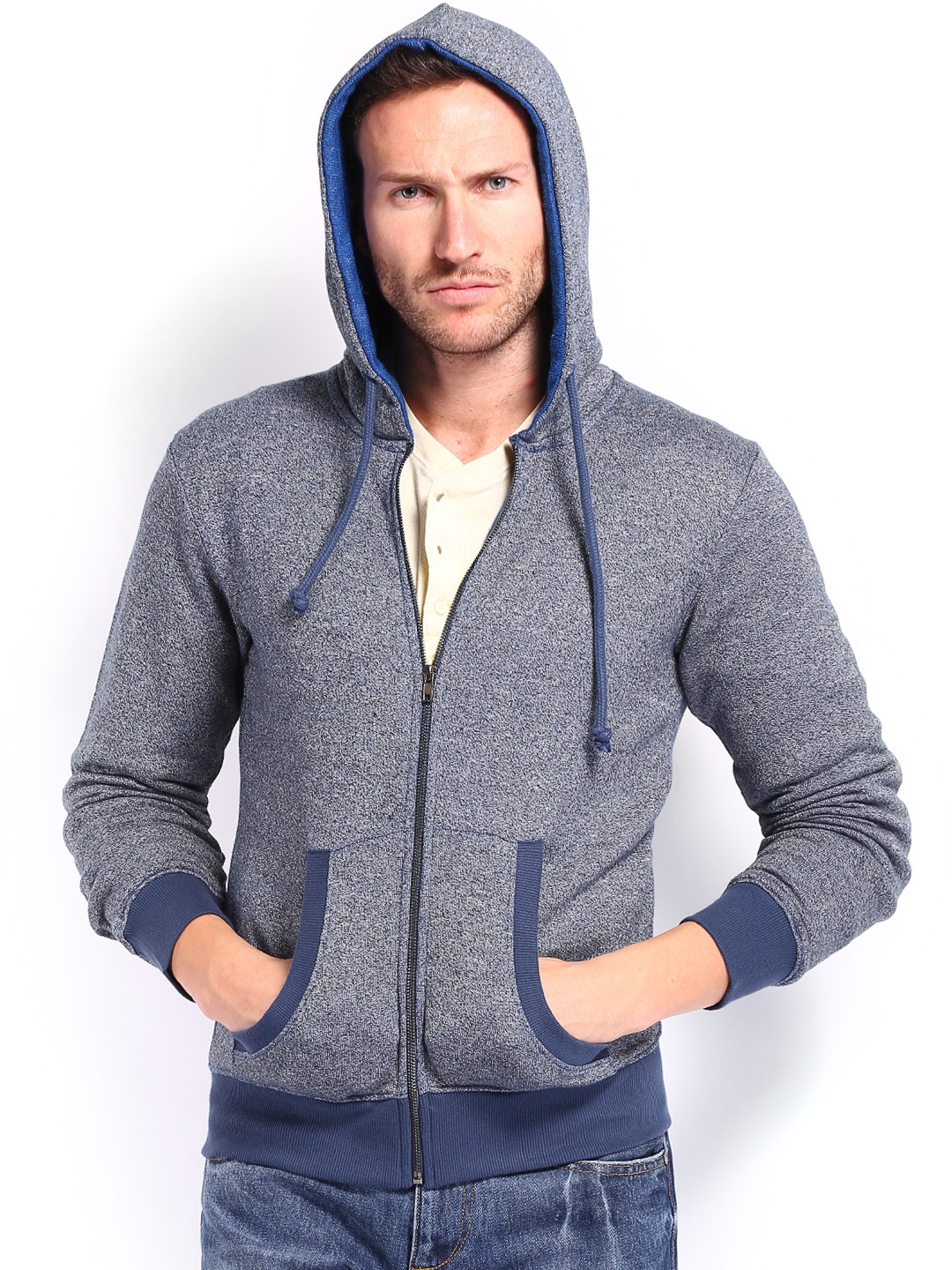 Buy Slub Men Blue Hooded Sweatshirt - Sweatshirts for Men 591151 | Myntra