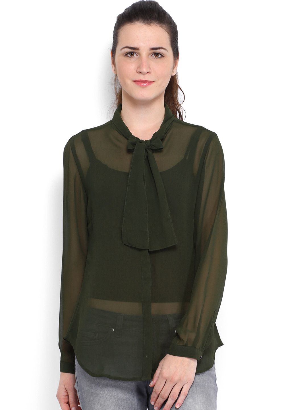 Buy Tokyo Talkies Women Green Sheer Shirt Shirts for Women 597457