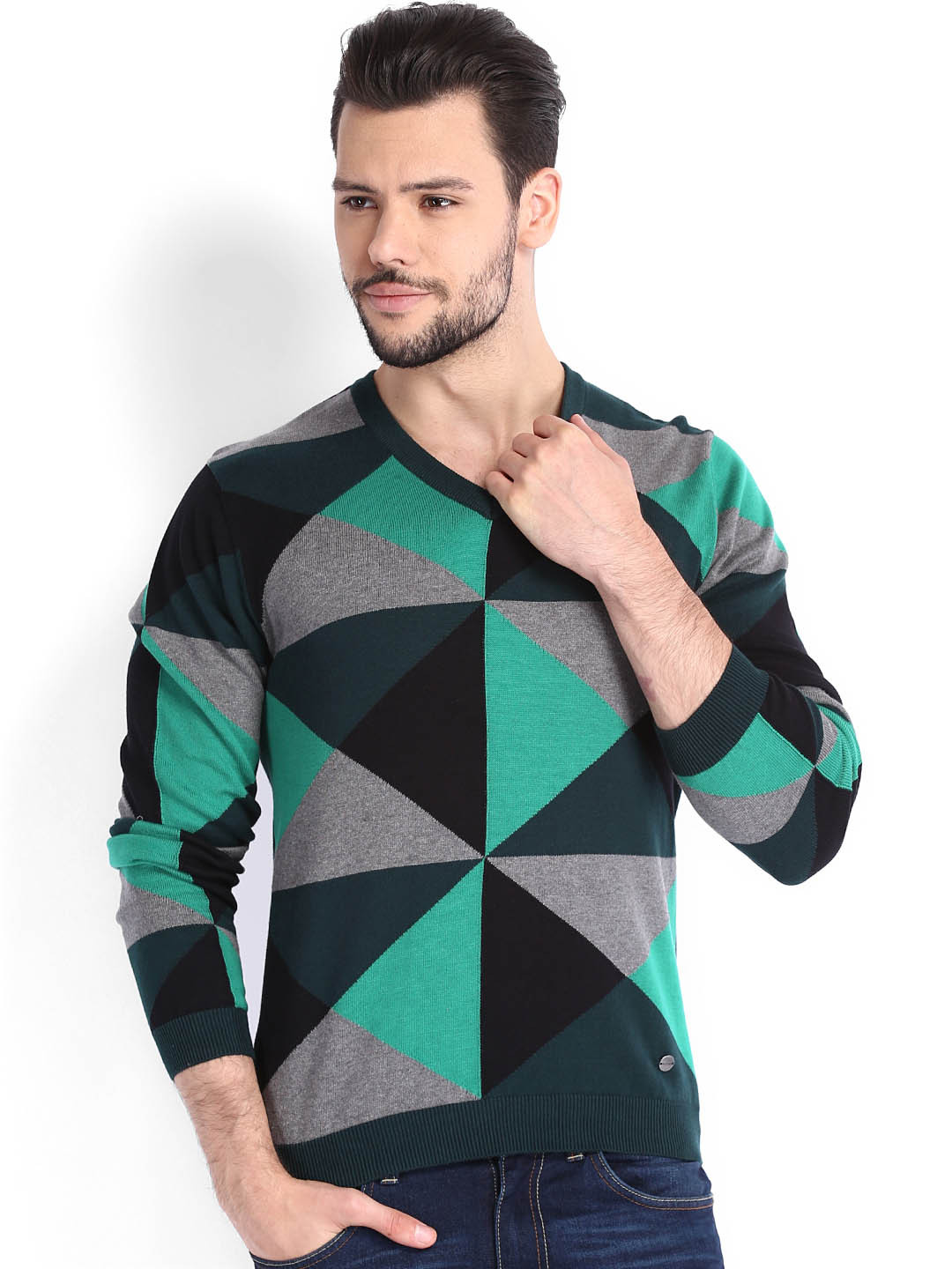Buy Arrow Sport Men Green & Grey Sweater - Sweaters for Men 598915 | Myntra