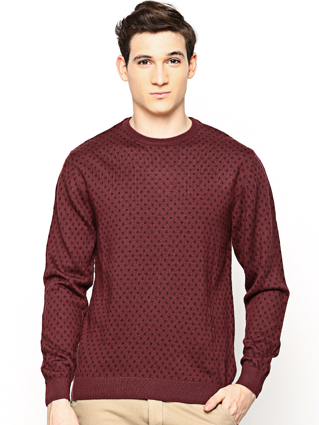 Buy Wills Lifestyle Men Maroon Wool Blend Sweater Sweaters for Men