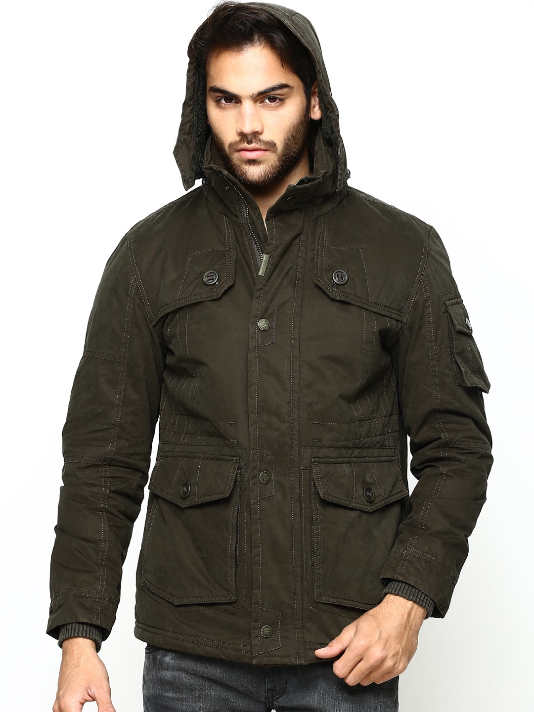 Buy Tycoon Men Olive Green Jacket With Detachable Hood - Jackets for ...