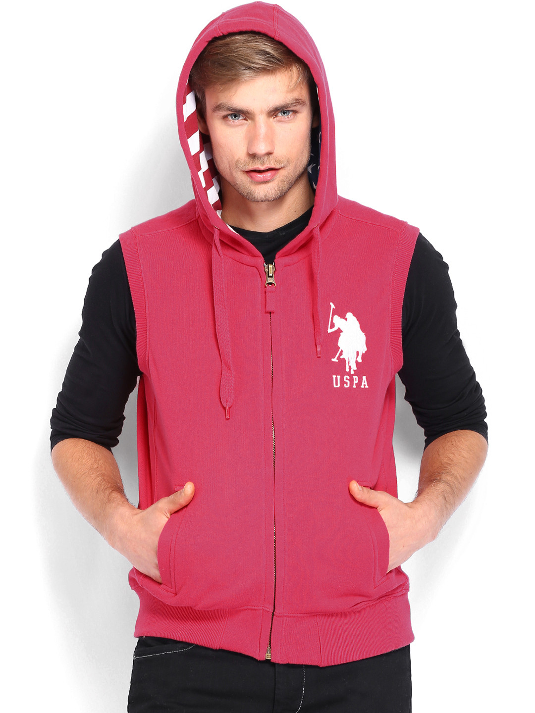 Buy U.S. Polo Assn. Denim Co. Men Pink Sleeveless Hooded Sweatshirt - Sweatshirts for Men 609165 